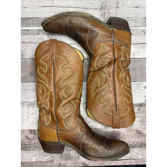 Tony Lama Western Boots Brown Leather Cowboy Vintage Exotic Men’s size 9 D main image 10